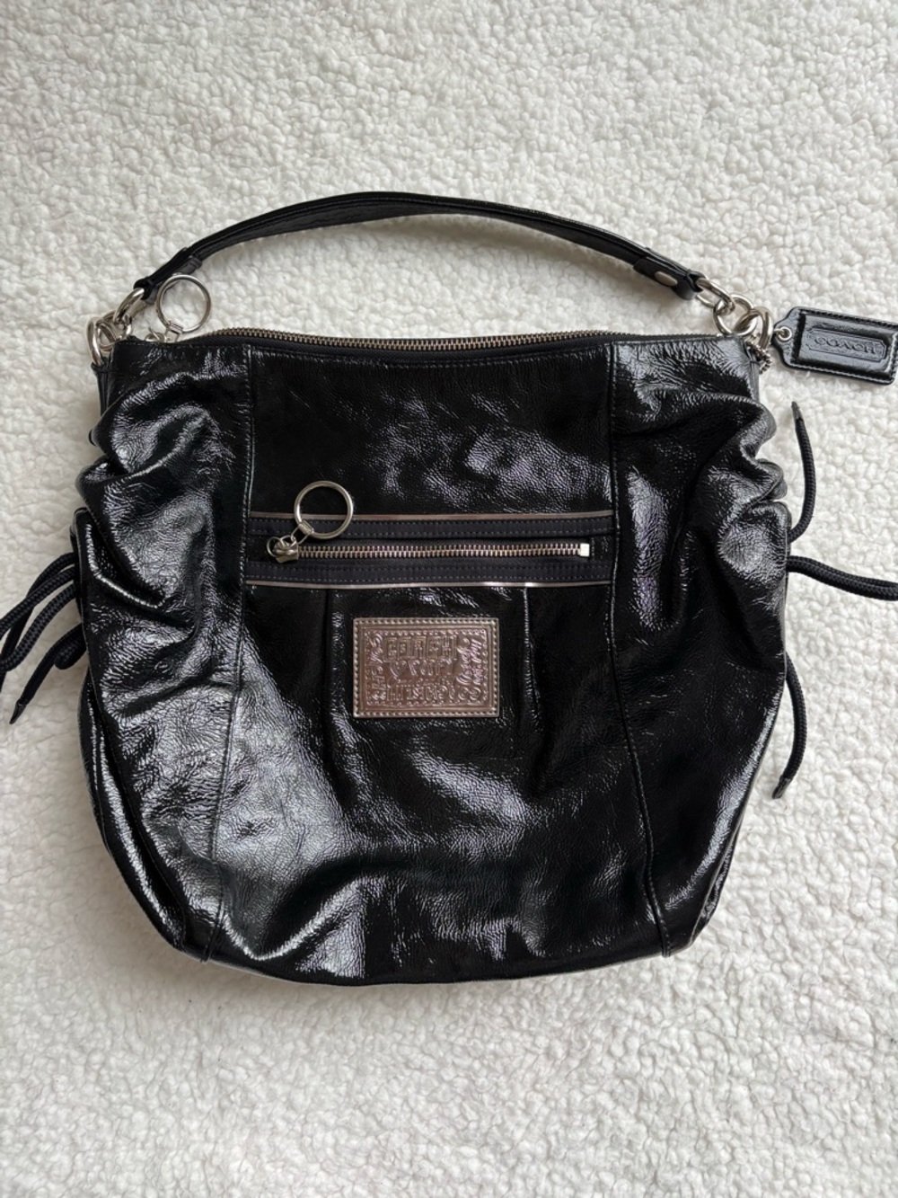 Coach Poppy NWT Vintage Y2K Black Patent Leather Jazzy Hobo Shoulder Bag